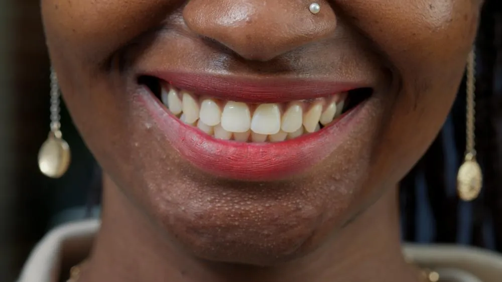 macro shot of a femal model smiling