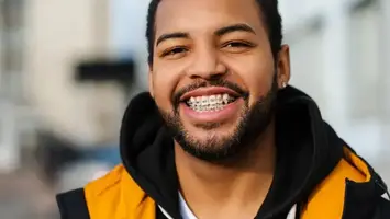 Student wearing dental braces